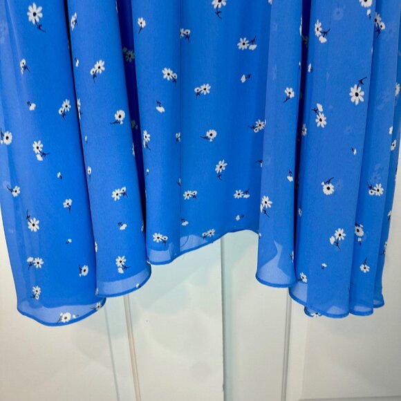 Blue Chiffon Scattered Floral Button Front Midi Dress 16 - Picture 13 of 15